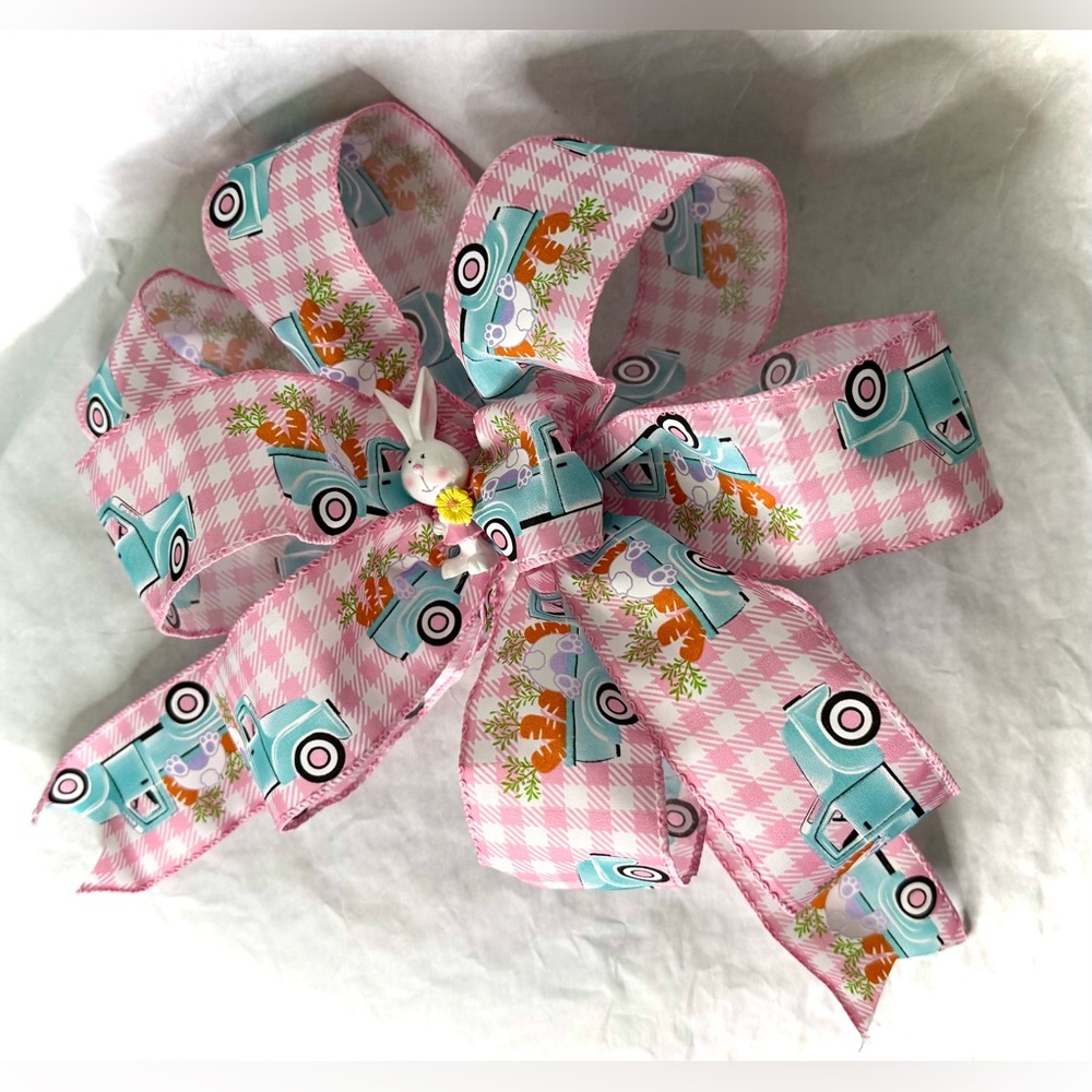 Decorative Handmade Easter Bow W/ Easter Bunny Statue